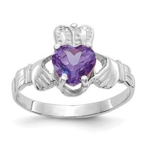 14k White Gold June CZ Birthstone Claddagh Ring, Size 5
